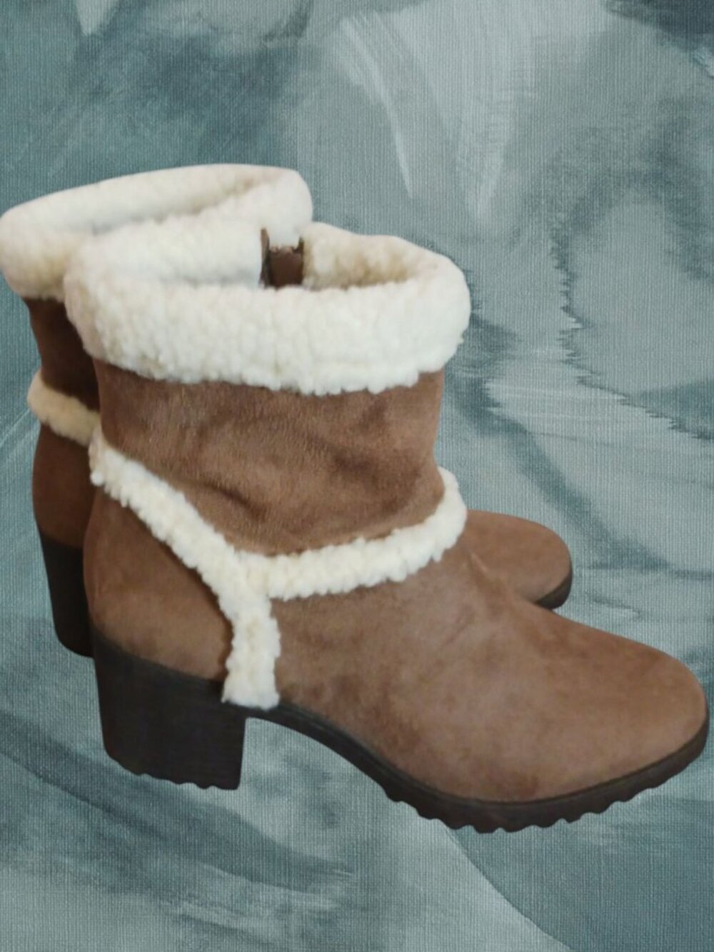Olivia Miller Ankle Boots With Faux Sherpa Fur Lined Taupe Brown SIZE 8 - Picture 5 of 12